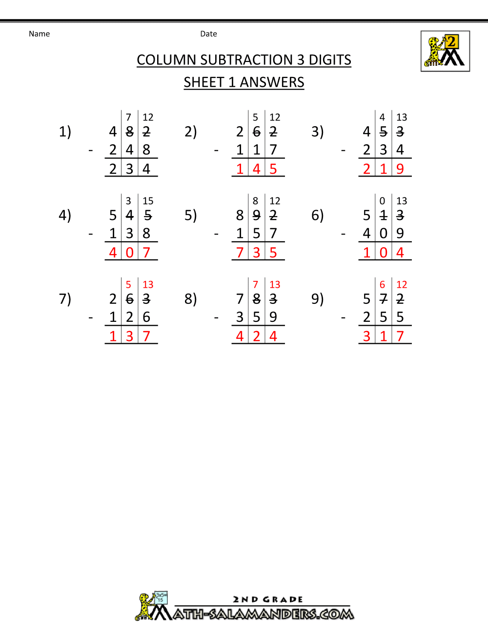 Subtraction with Regrouping Worksheets