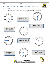 2nd grade math practice telling the time oclock half quarter 1a