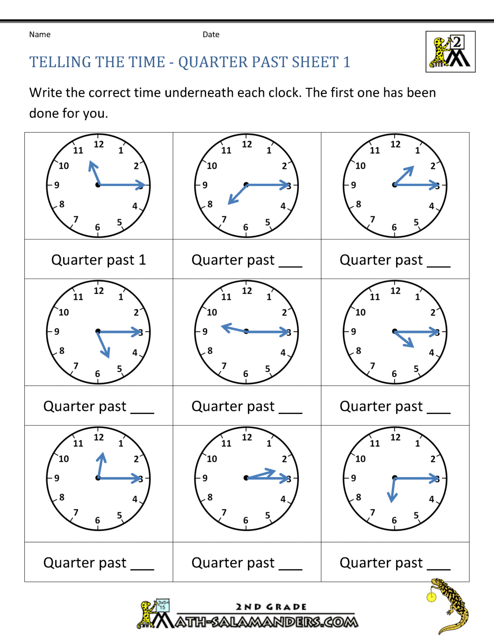 clock worksheets quarter past and quarter to