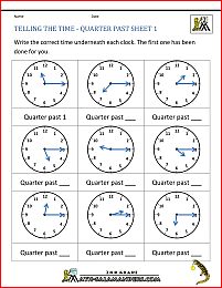 2nd grade math practice telling the time quarter past 1