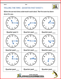 clock worksheets quarter past and quarter to