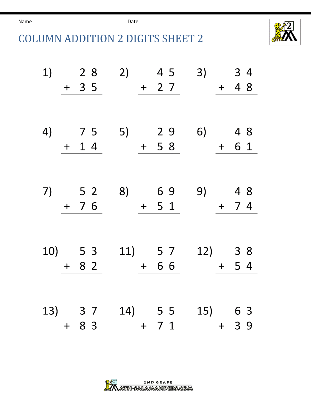 2 Digit Addition Worksheets