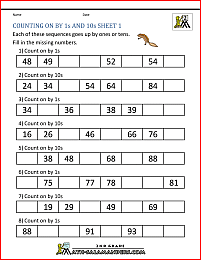 2nd grade math worksheets count on by 1s 10s 1