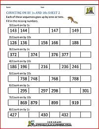 2nd grade math worksheets count on by 1s 10s 2