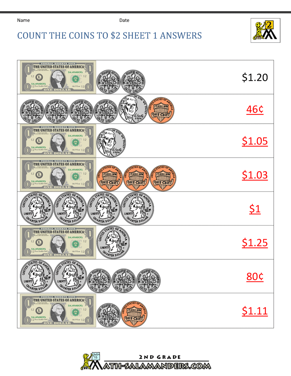 2nd grade money worksheets up to 2