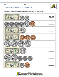 2nd grade math worksheets count the coins to 2 dollars 1