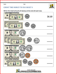 2nd grade math worksheets count the money to 10 dollars 1