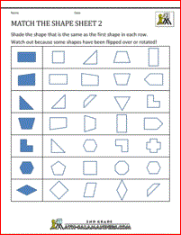 2nd grade math worksheets match the shape 2