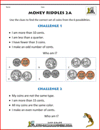 2nd grade math worksheets Money Riddles 2a