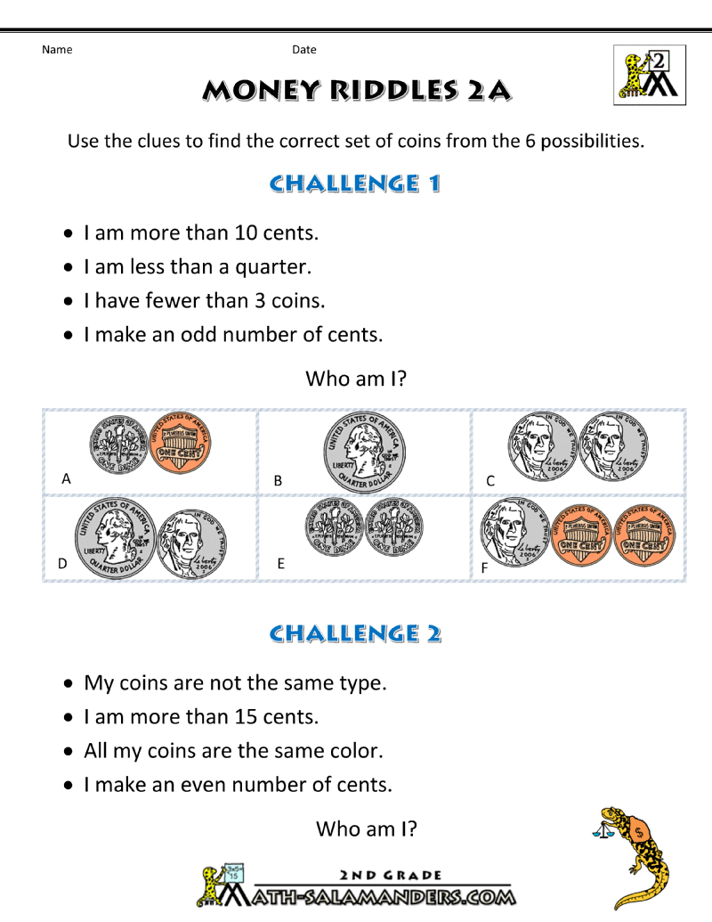 Money Math Worksheets - Money Riddles