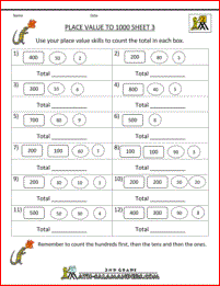 2nd grade math worksheets place value to 1000 3