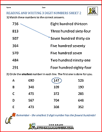 2nd grade math worksheets reading writing 3 digits 2