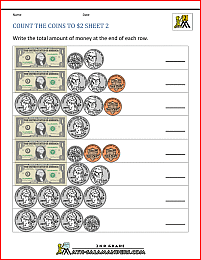 2nd grade money worksheets count the coins to 2 dollars 2