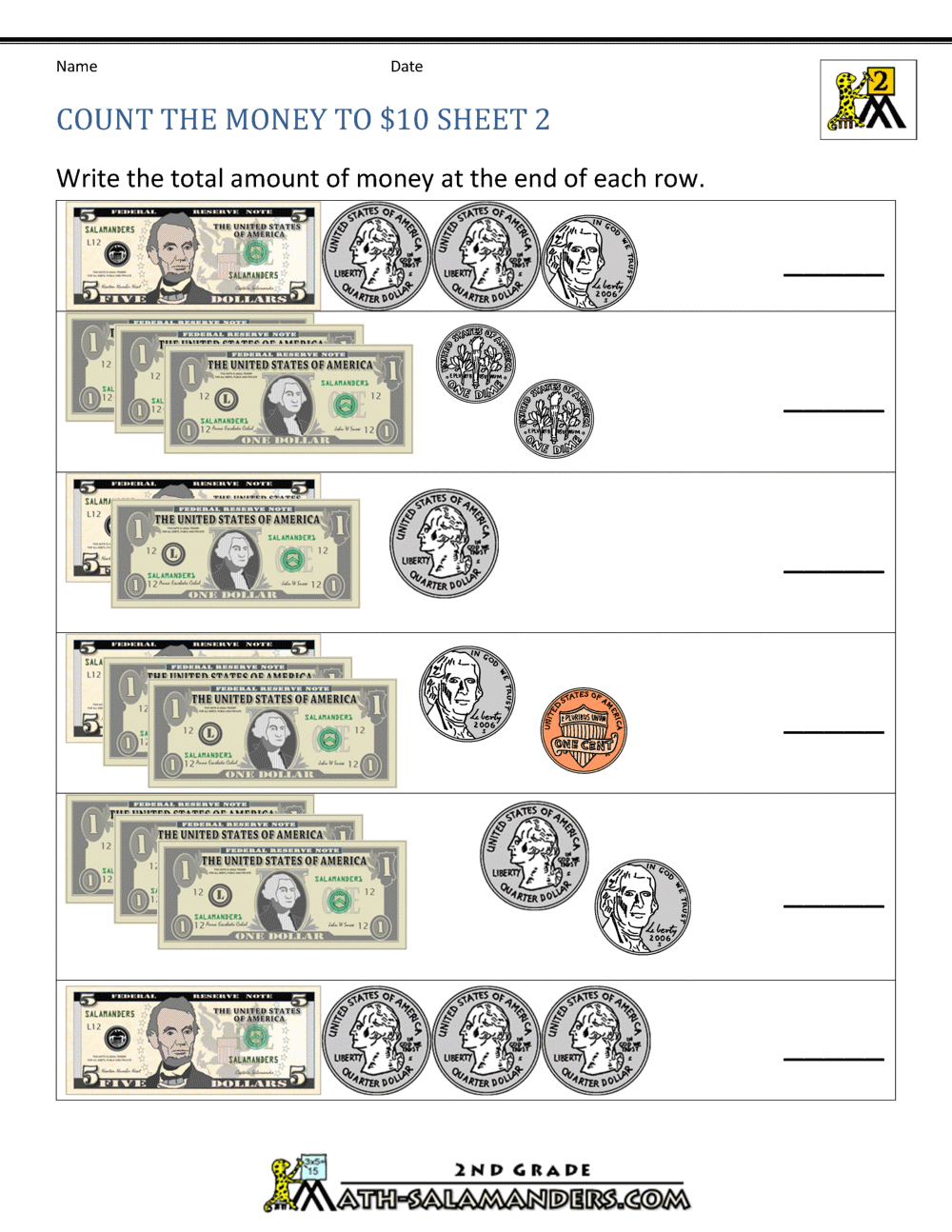 Comparing Money Amounts Worksheet