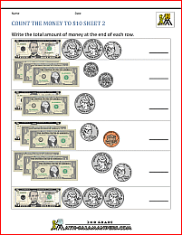 2nd grade money worksheets count the money to 10 dollars 2