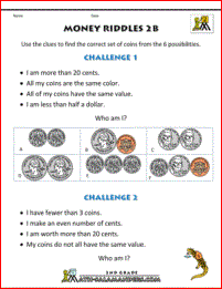 2nd grade money worksheets Money Riddles 2b