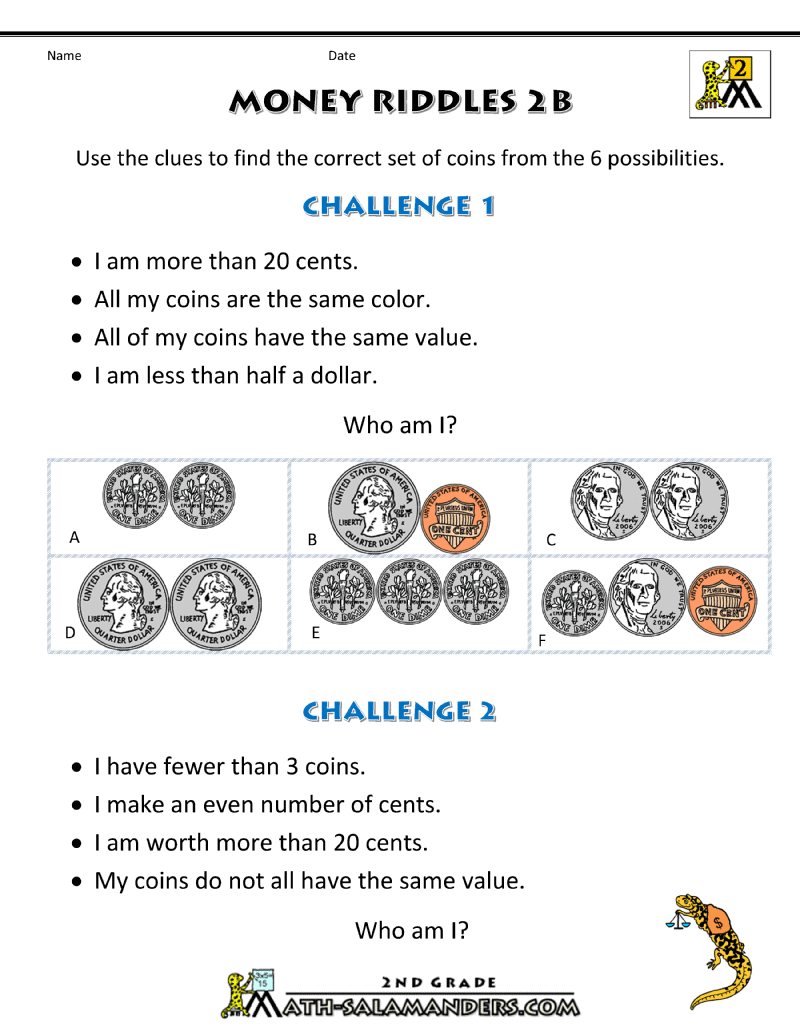 Money Math Worksheets - Money Riddles