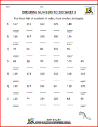 2nd grade place value worksheets ordering numbers to 200 3