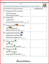2nd grade subtraction word problems to 100 1
