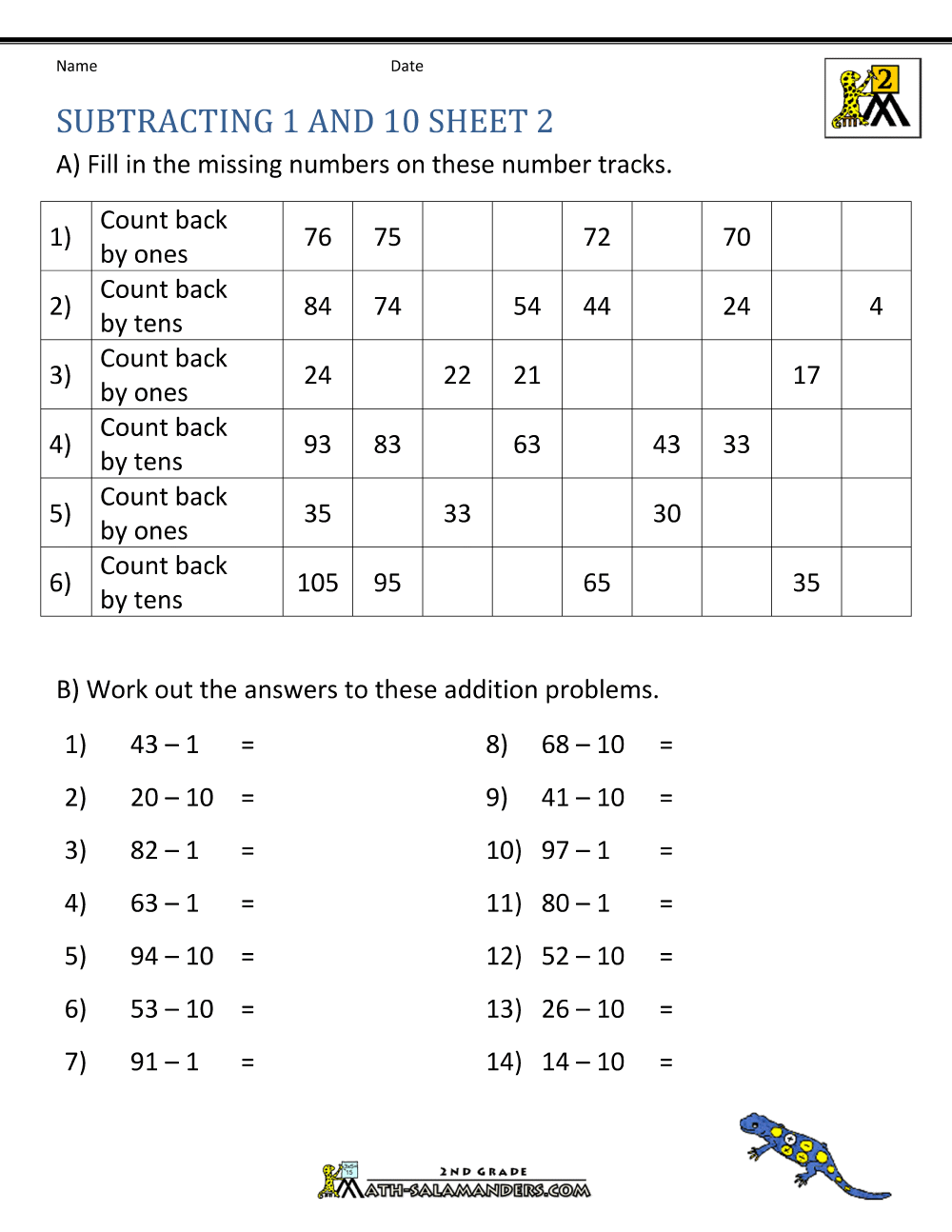 2nd grade subtraction worksheets