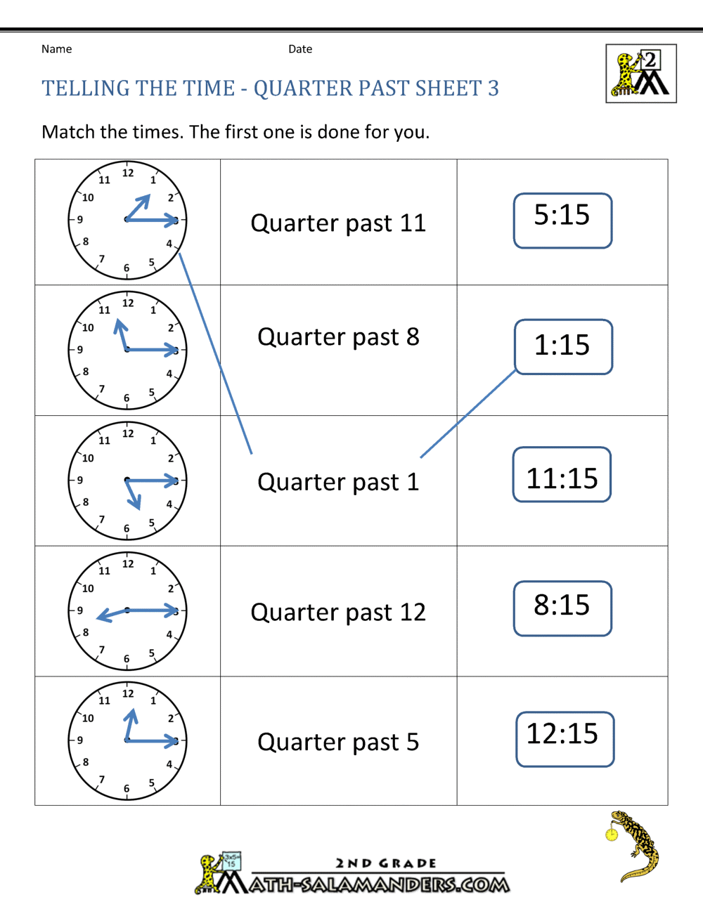 Clock Worksheets Quarter Past and Quarter to