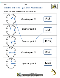 2nd grade worksheets telling the time quarter past 3