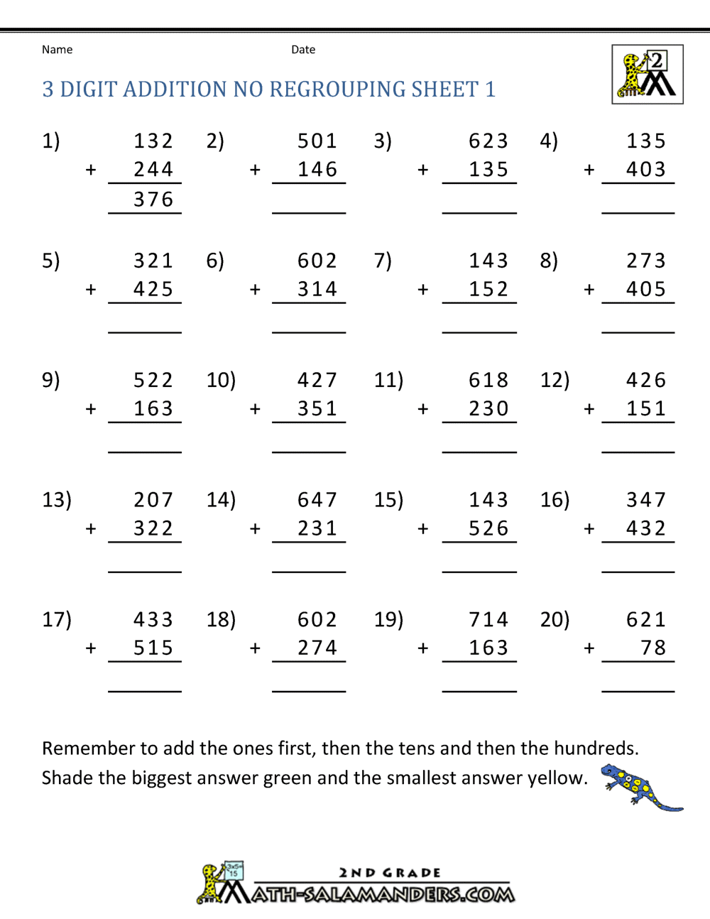 Adding Three Numbers Worksheet