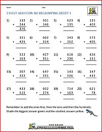 3 digit addition no regrouping worksheet image