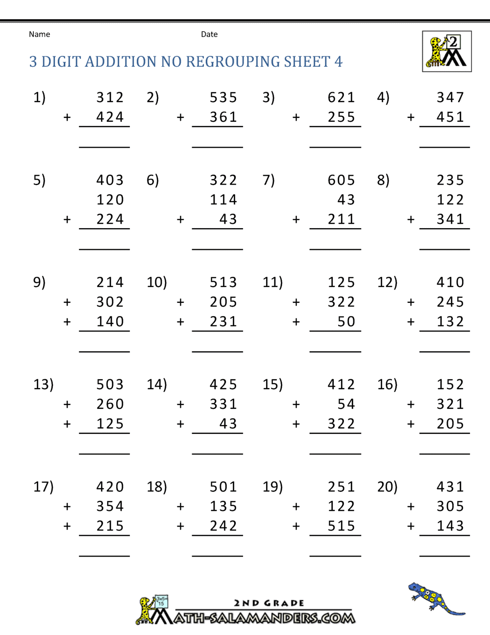 23 Digit Addition No Regrouping Worksheets In Adding Three Numbers Worksheet