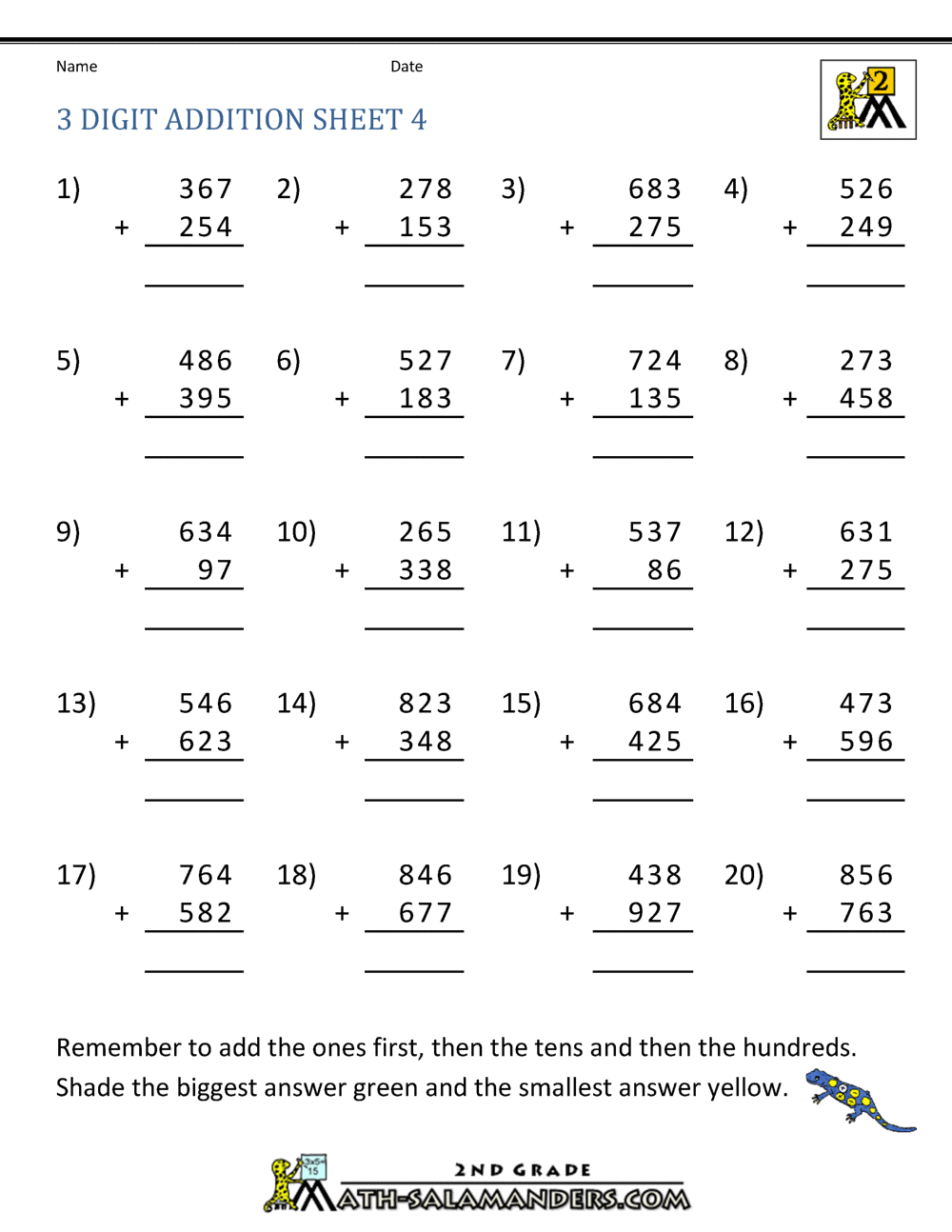 11 Digit Addition Regrouping Worksheets Throughout Adding Three Numbers Worksheet