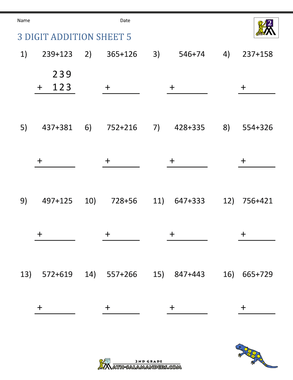 5 Digit Math Addition Worksheets