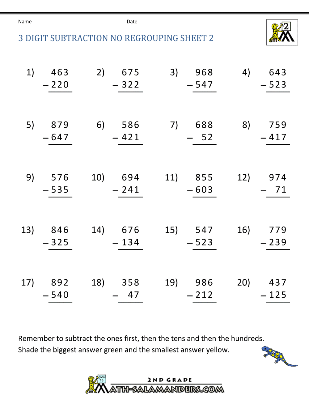 subtraction-without-regrouping-worksheets