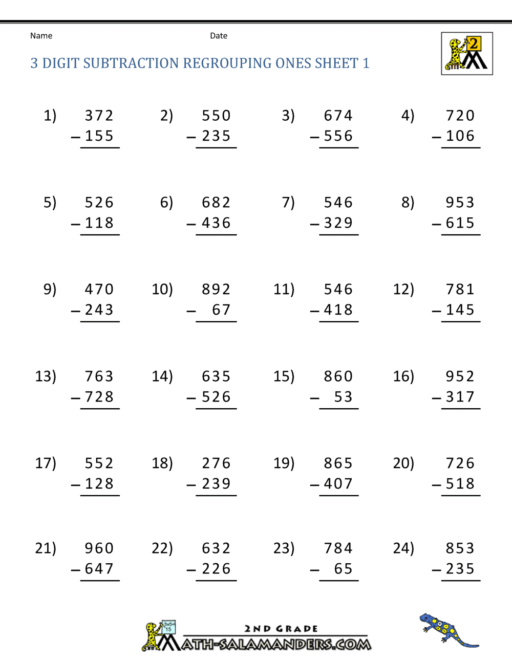 3 Digit Subtraction With Regrouping Examples