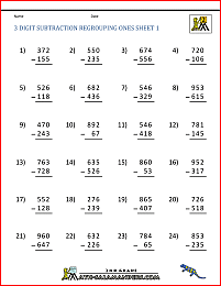 3 digit subtraction regrouping ones 1