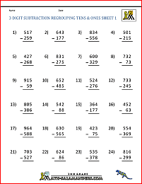 3 digit subtraction regrouping tens ones 1