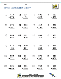 3 digit subtraction worksheets 4