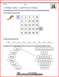 3 times tables count by 3s maze