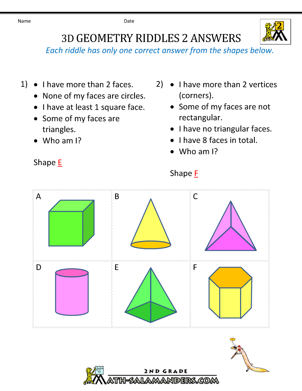 Free Geometry Worksheets 2nd Grade Geometry Riddles
