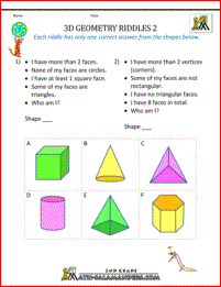 3d shape worksheets 3d geometry riddles 2