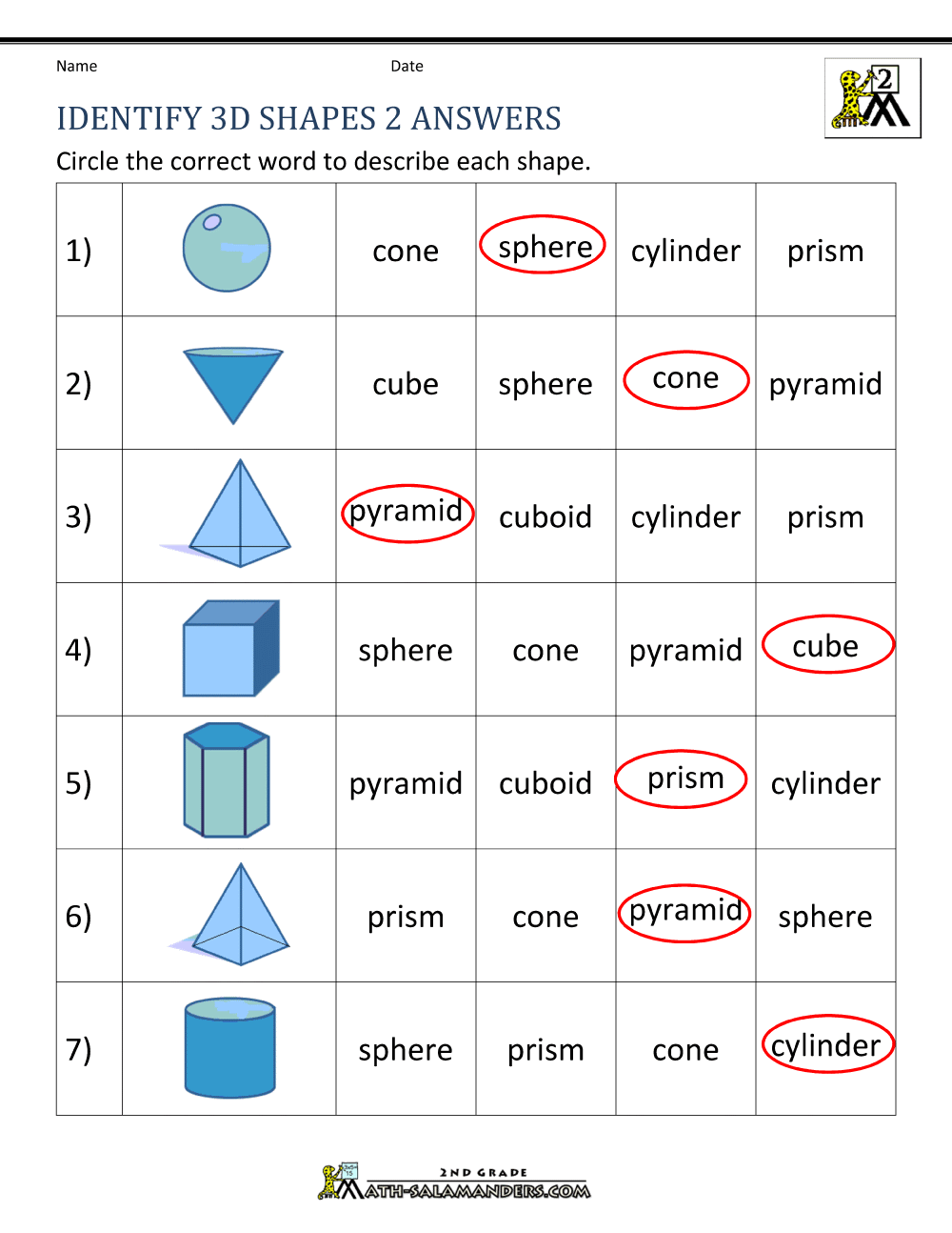 3d shapes worksheets 2nd grade