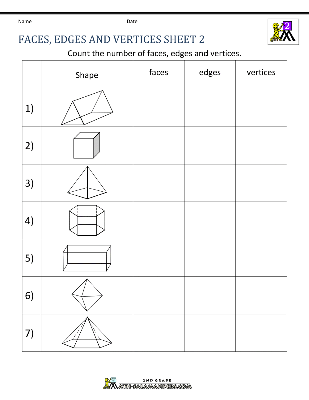 3d shapes worksheets edges vertices faces
