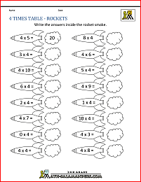 4 times table worksheet rockets
