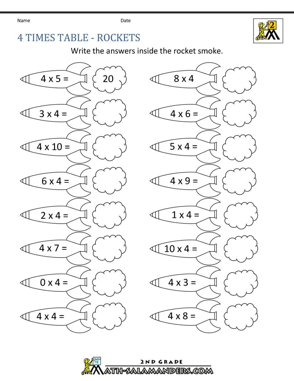 Free Printable 4 Times Table Worksheets