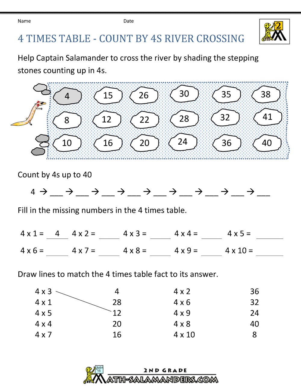 worksheet 4 Times 12 4 times table tables count by 4s river crossing