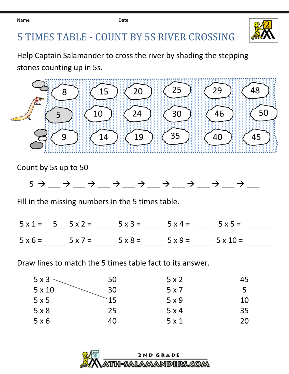 5 times table chart printable