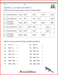 addition fact worksheets adding 1 10 and 100 1