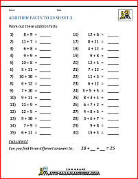 addition facts to 20 3