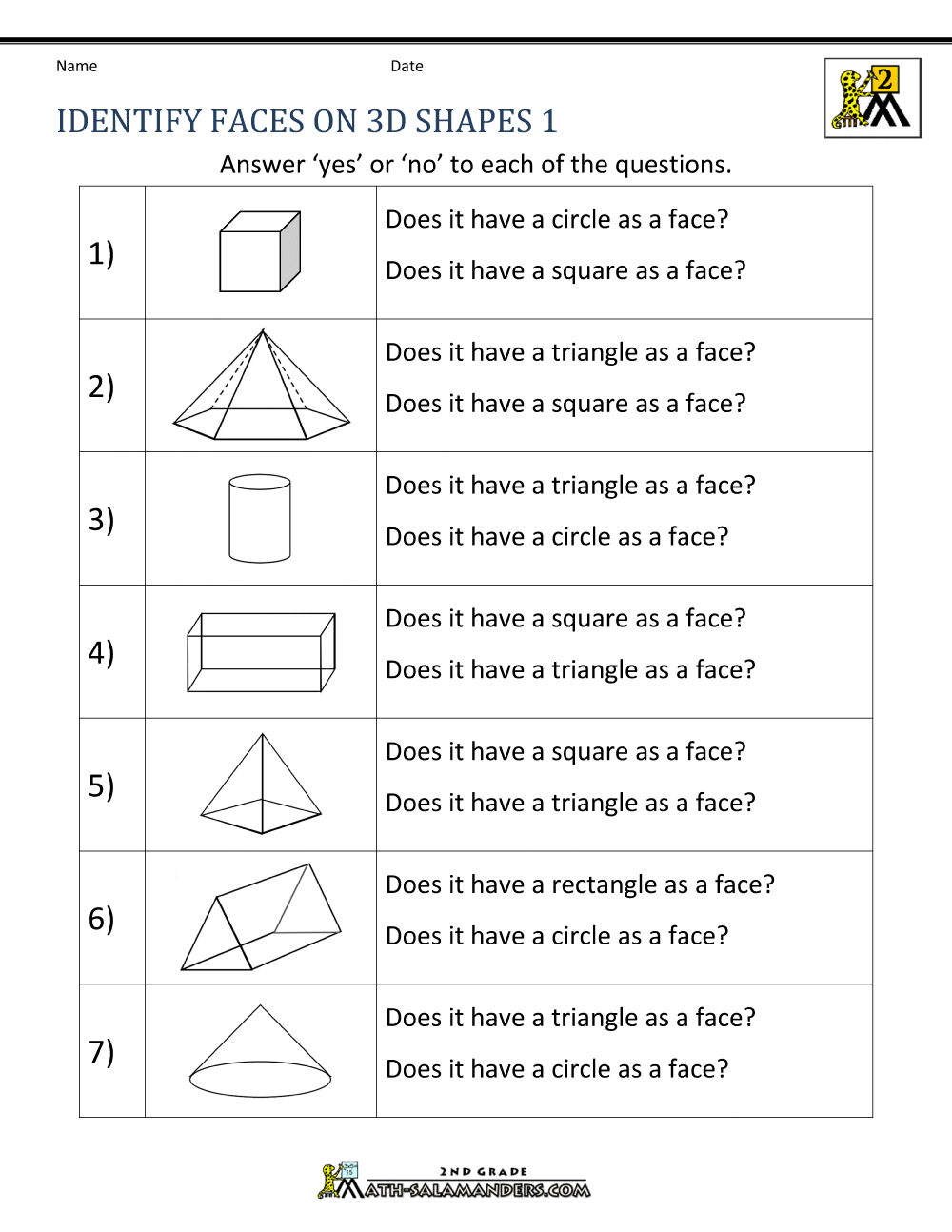 Math 3d Shapes Worksheet