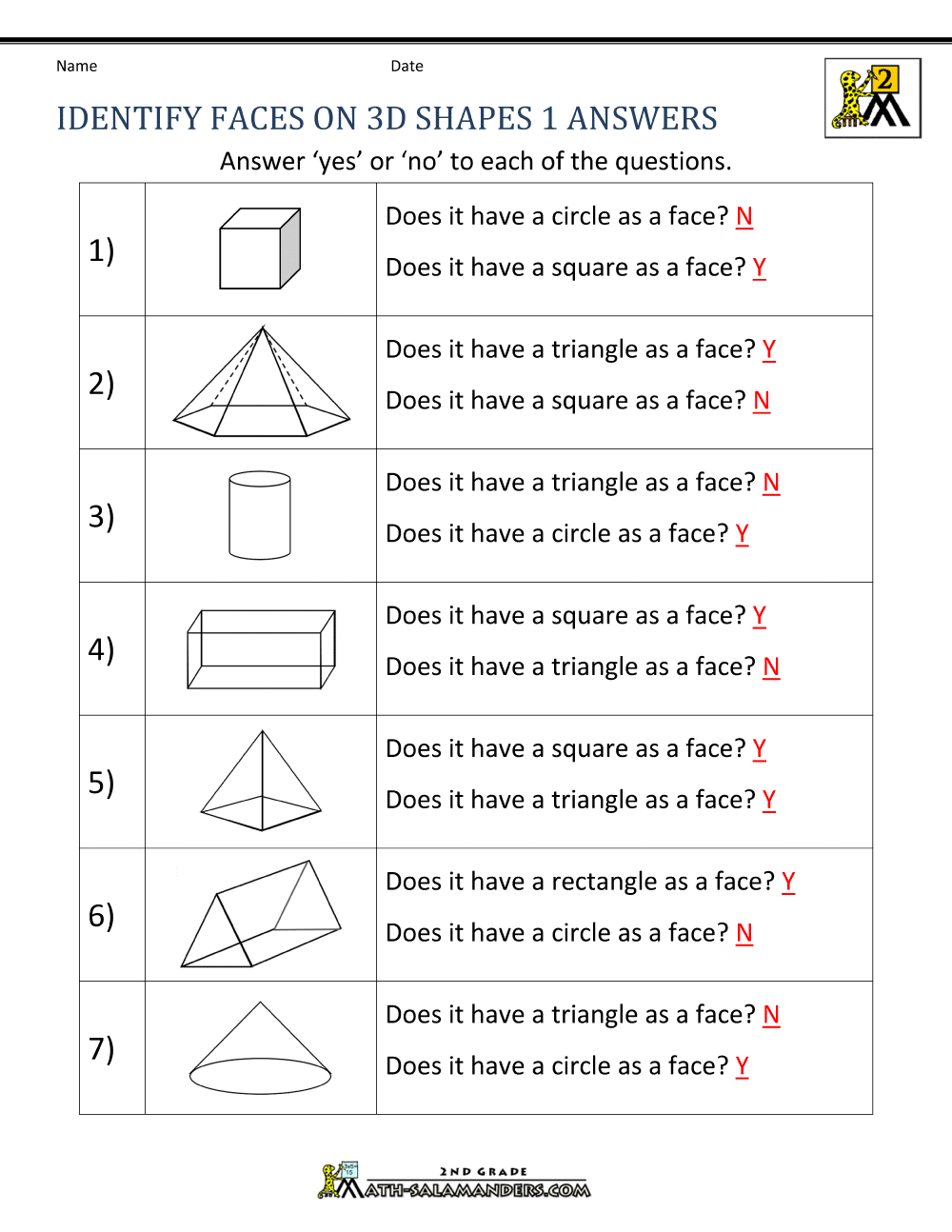 3d Shapes Worksheets 2nd Grade