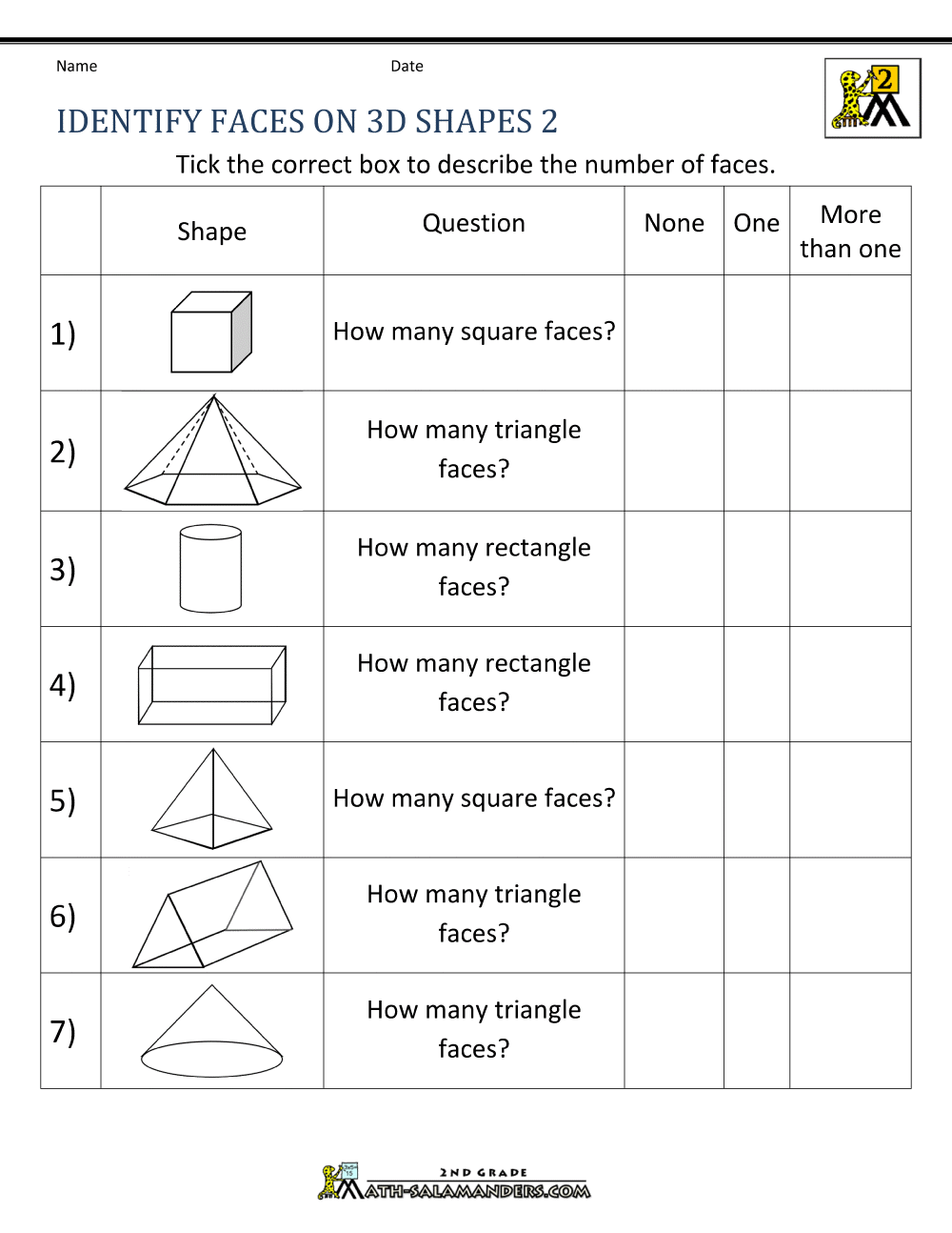 233d Shapes Worksheets 23nd Grade Throughout 2nd Grade Geometry Worksheet